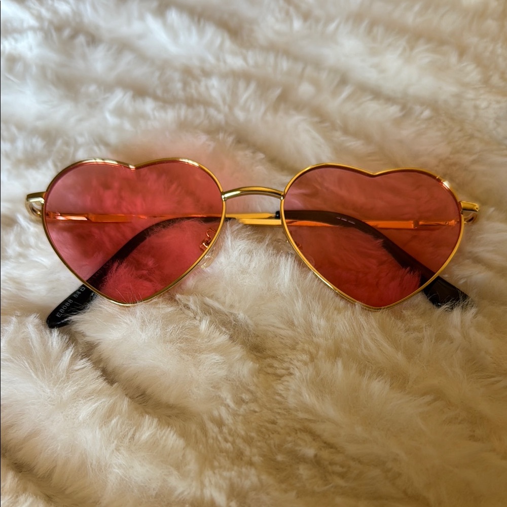 Heart-Shaped Sunglasses with Gold Frame